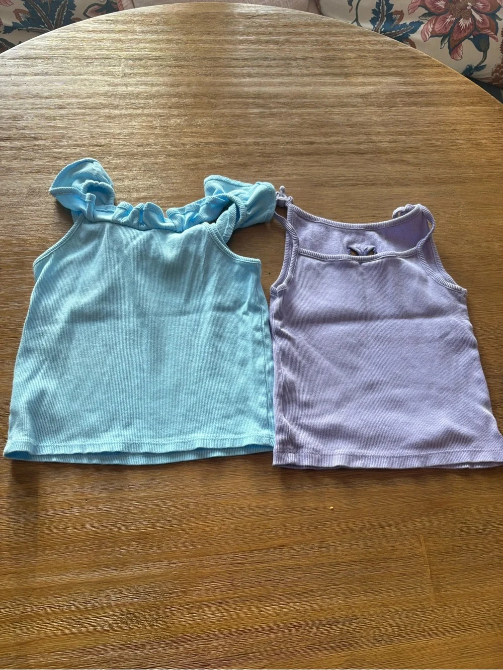 Gap Ribbed Tank Top Bundle Lavender Butterfly & Blue Ruffle Size M